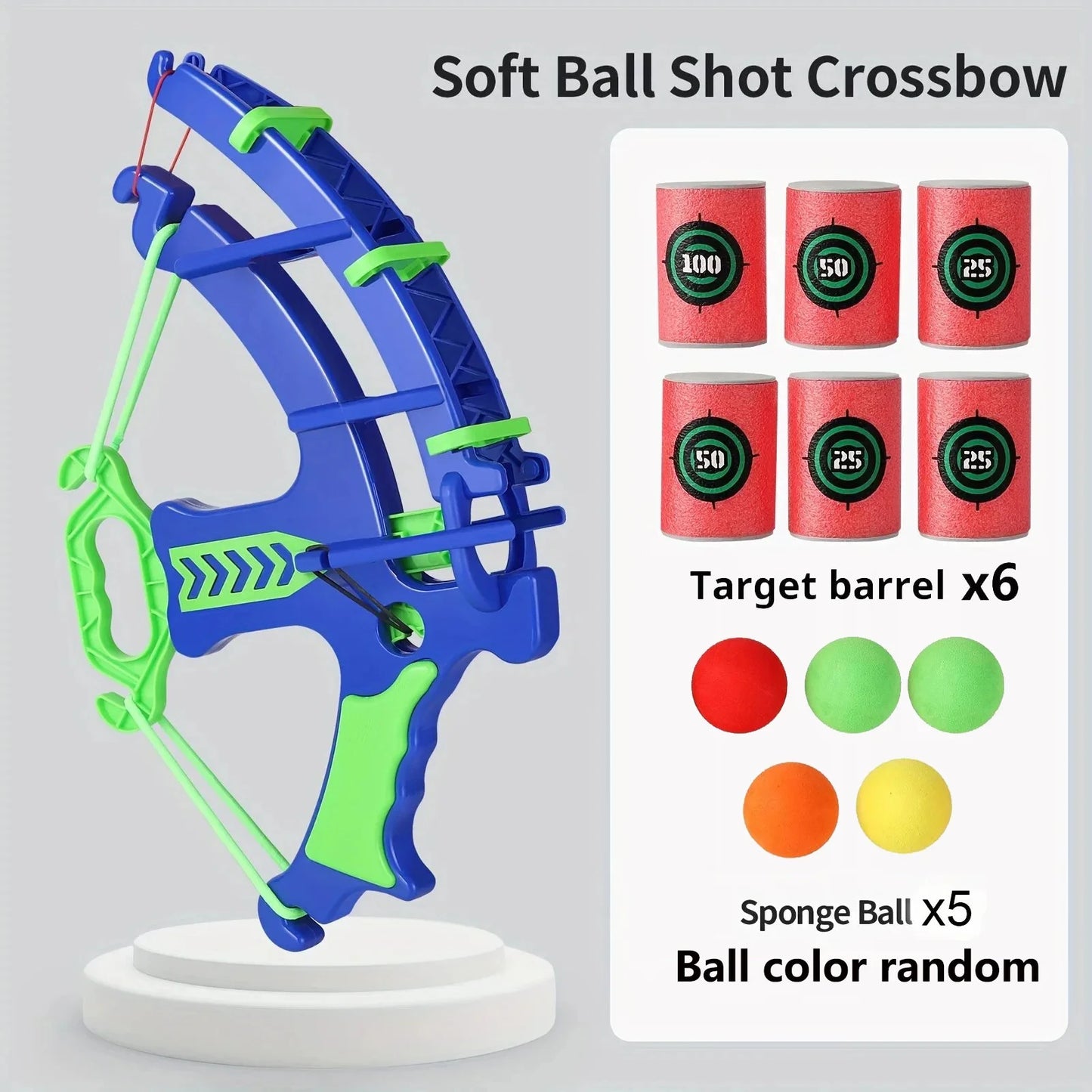 Kids Soft Ball Crossbow Toy Set with Target Barrels & Sponge Balls