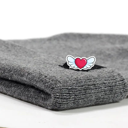 Winter Knit Beanie with Heart Wing Embroidery – Warm Cuffed Hat