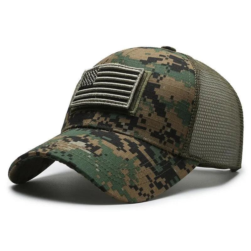 American Flag Embroidered Mesh Trucker Cap – Tactical Baseball Hat for Men