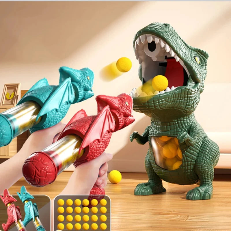 Dinosaur Shooting Game Set with Foam Ball Blaster Gun