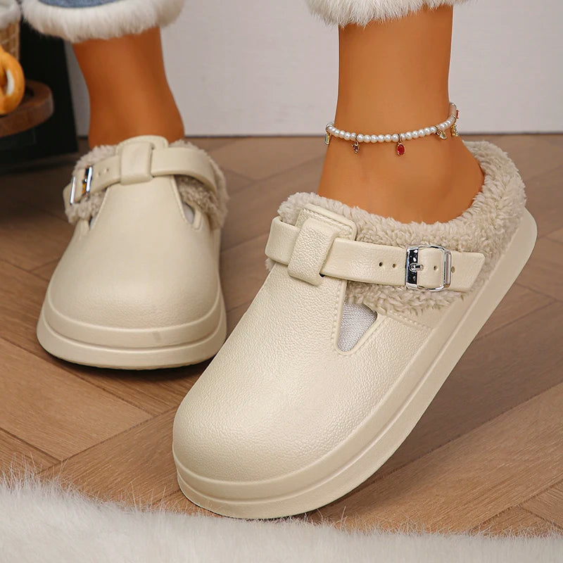 Winter Warm Fluffy Clogs Slippers Women Eva Waterproof Non Slip Home Slides Woman Lightweight Soft