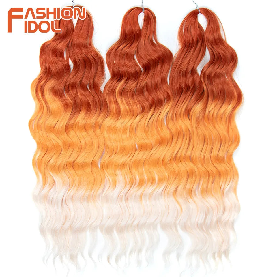 Anna 24 Inch Synthetic Hair Water Wave Braiding Extensions Ombre Blonde Deep Afro Curl Twist Crochet