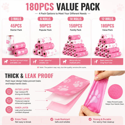 Dog Poop Bags – Thick Leakproof Pet Waste Bags, 3/6/10 Rolls