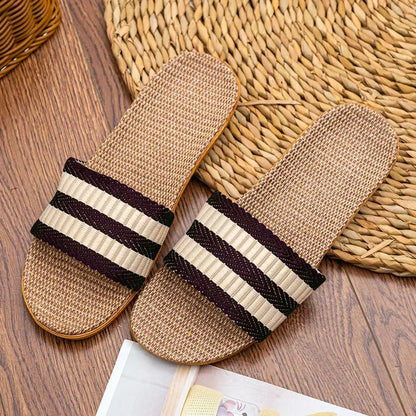 Men's Linen House Slippers – Non-Slip Indoor Slide Sandals