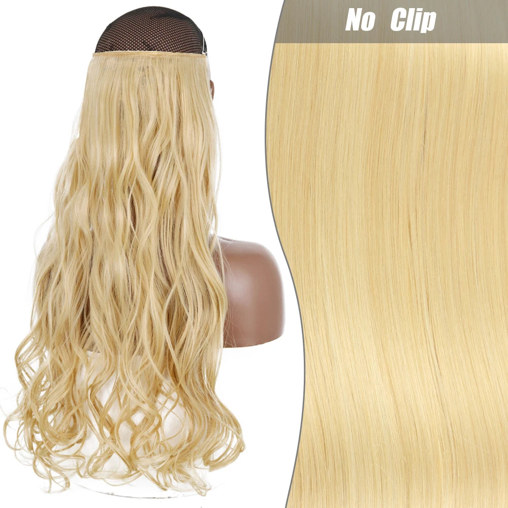 No Clips Natural Hair Extension Synthatic Artificial Long Straight Hairpiece Blonde Black Mixed