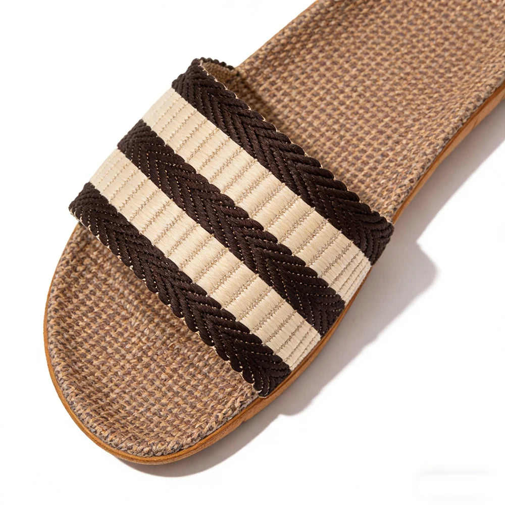 Men's Linen House Slippers – Non-Slip Indoor Slide Sandals