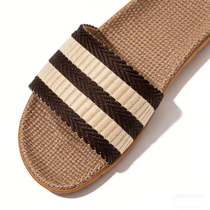 Men's Linen House Slippers – Non-Slip Indoor Slide Sandals