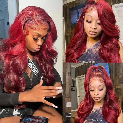 13x4 HD Lace Front Wig 99J Burgundy Body Wave Human Hair 250 Density