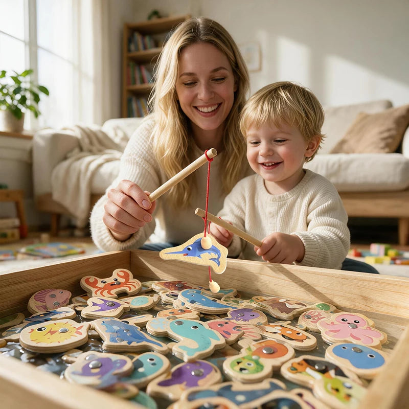 Wooden Magnetic Fishing Toy – Montessori Ocean Learning Game for Kids