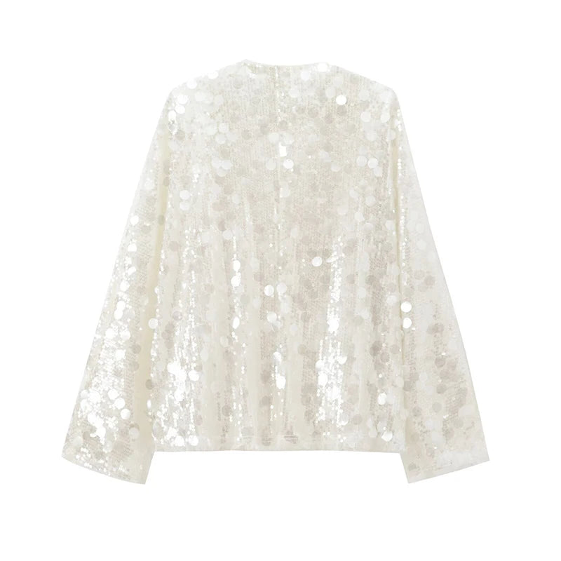 Women's Sequin Kimono Jacket – Long Sleeve Wrap Coat