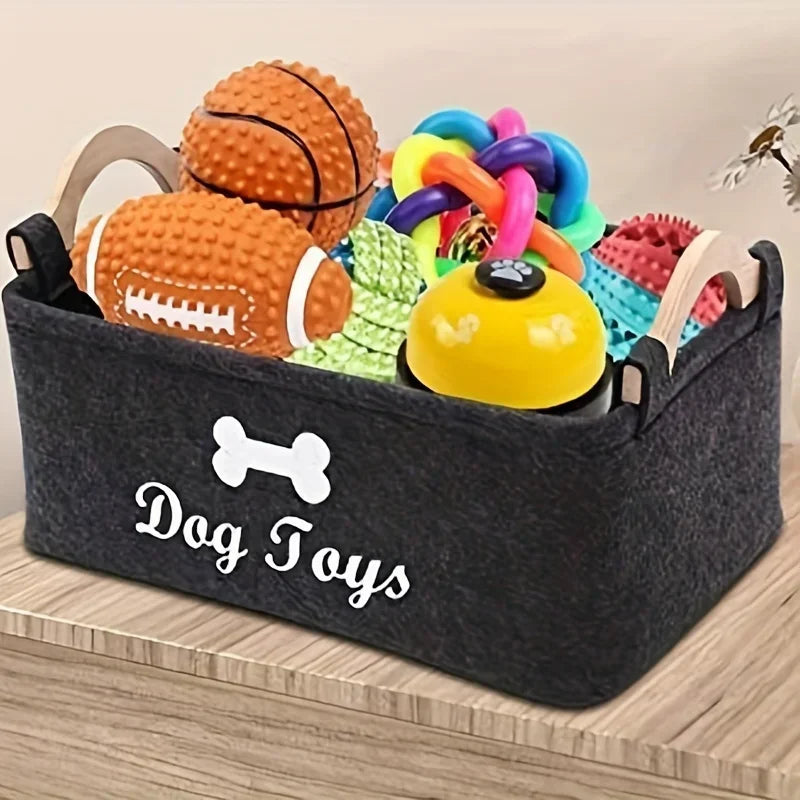 Dog Toy Storage Basket – Felt Organizer Bin with Handles