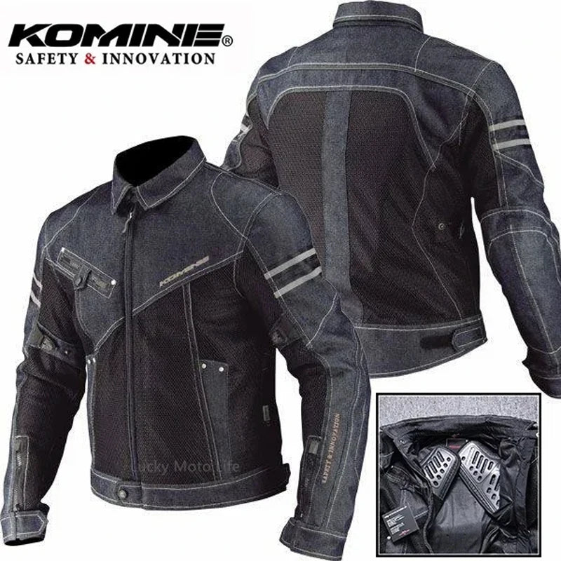 KOMINE JK-006 Motorcycle Denim Mesh Racing Jacket – Breathable