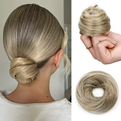 Synthetic Short Straight Hair Bun Chignon Hairpiece Ring Hairstyle Heat-Resistant Easy Wear