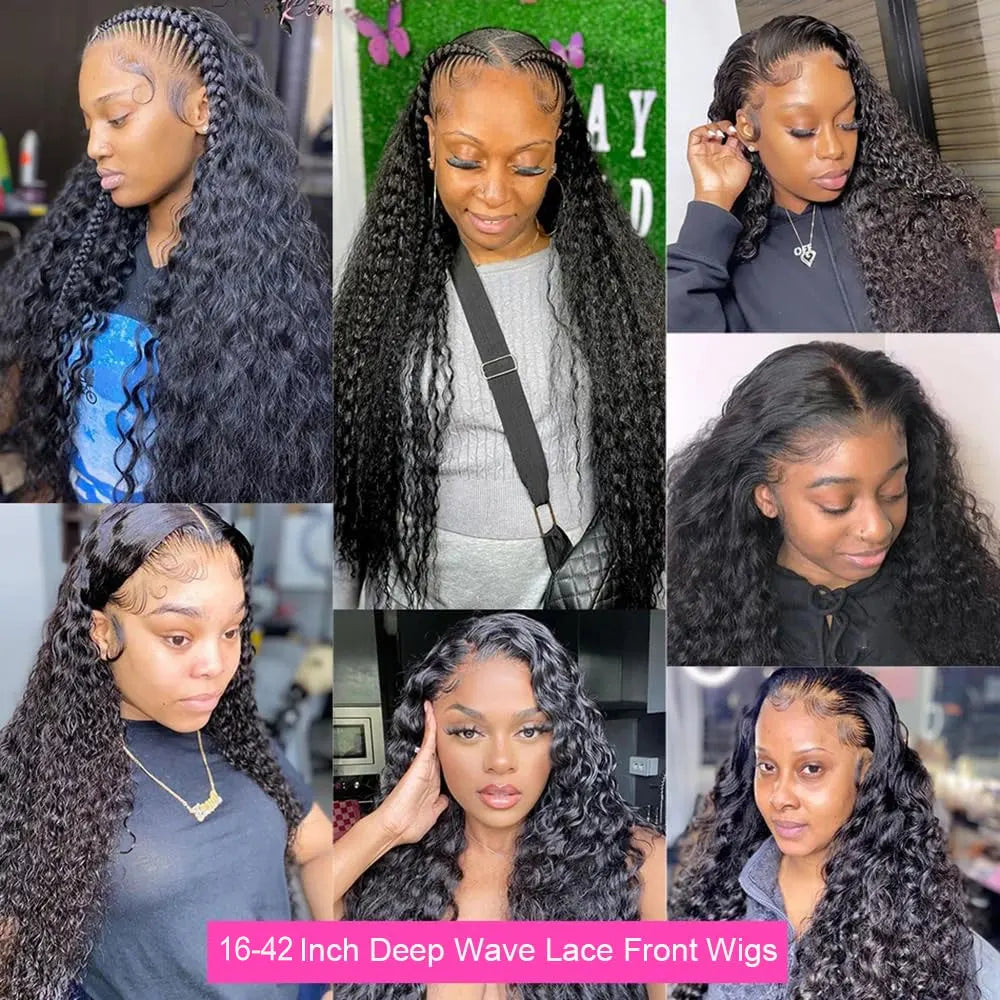 Deep Wave Lace Front Wig – 250% Density Brazilian Human Hair 16–42 Inch