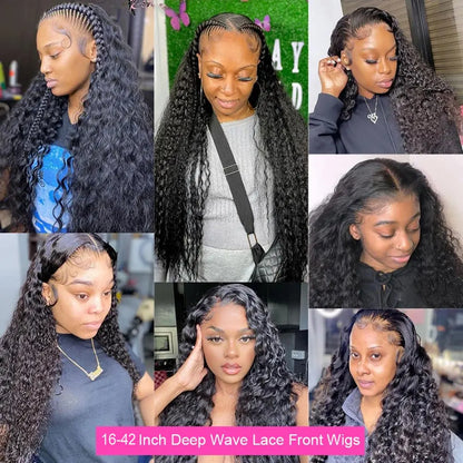 Deep Wave Lace Front Wig – 250% Density Brazilian Human Hair 16–42 Inch
