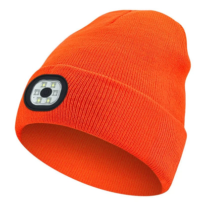 LED Beanie Hat with Headlamp – USB Rechargeable Winter Knit Cap