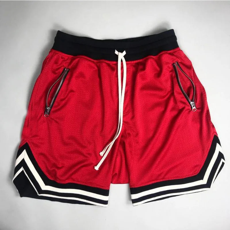 Men's Mesh Basketball Shorts with Zip Pockets & Drawstring