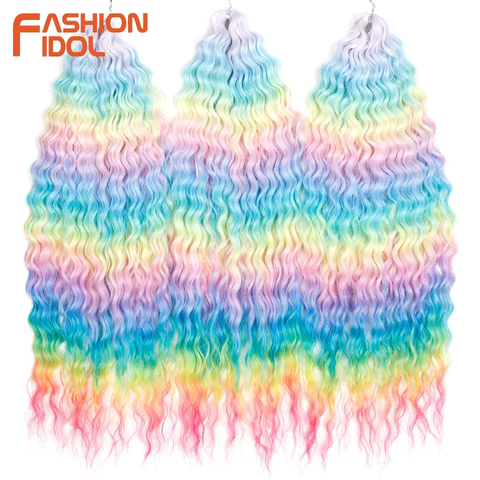 Idol 300g 22 Inch Ariel Curl Hair Water Wave Twist Crochet Synthetic Ombre Rainbow Color Braiding