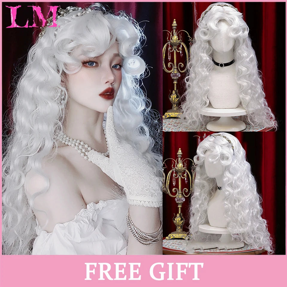 Lm Cosplay Wig Bangs Synthetic Straight Hair 24 Inch Long Heat-Resistant Pink Women