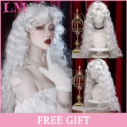 Lm Cosplay Wig Bangs Synthetic Straight Hair 24 Inch Long Heat-Resistant Pink Women