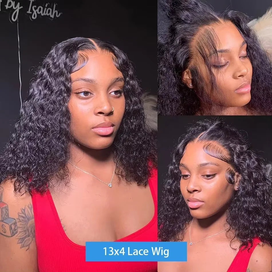 250 Density Short Bob 13x4 Hd Lace Front Human Hair Wigs Women Deep Wave Indian Raw Curly Frontal