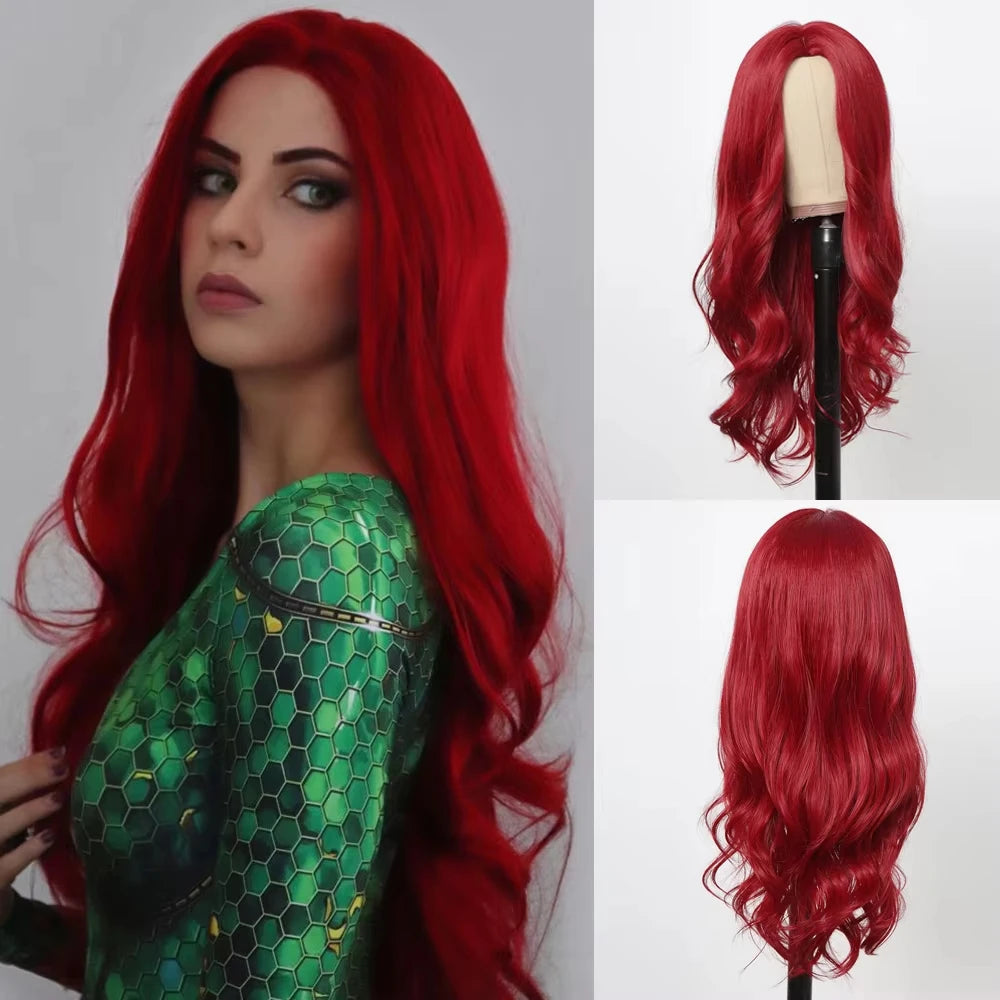 Long Wavy Synthetic Wig with Bangs – Heat Resistant Fiber