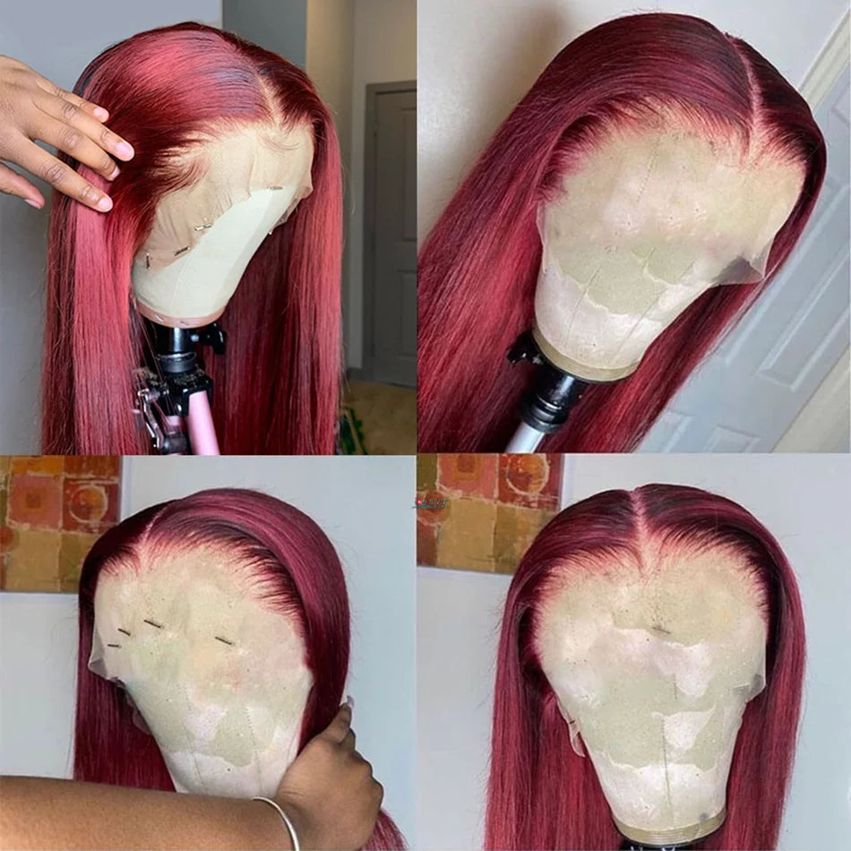 99j Burgundy 13x6 Colored Hd Lace Front Wig Human Hair Wigs Preplucked Premium Red Peruvian Straight