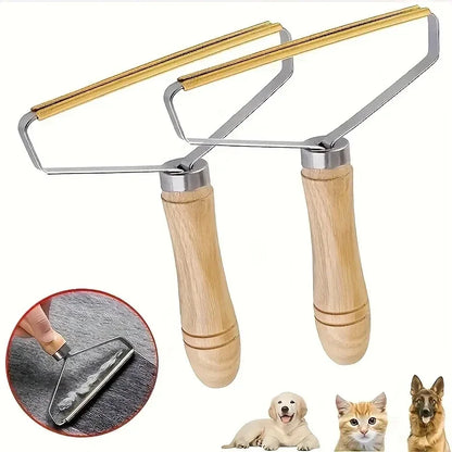 Pet Hair Remover Brush with Wooden Handle – Reusable Lint Roller for Dog & Cat Hair