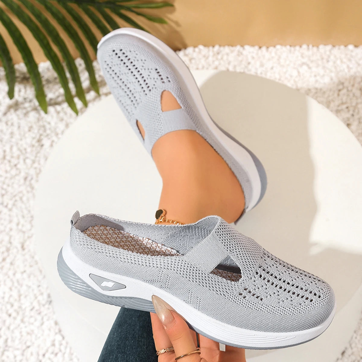 Women's Slip-On Knit Mule Sneakers – Breathable Air Cushion Slippers