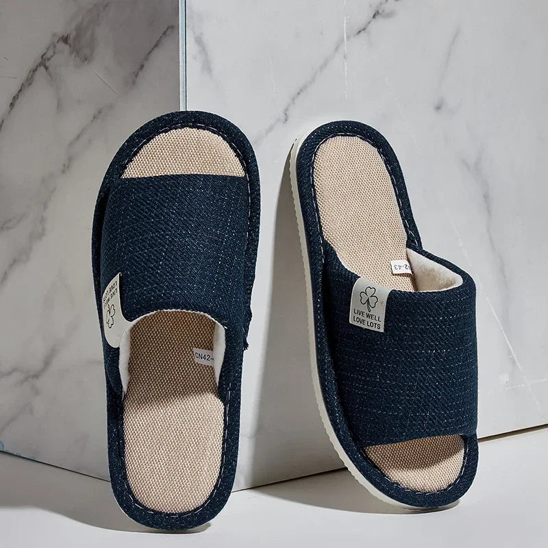Unisex Linen Open-Toe House Slippers – Breathable Indoor Slides