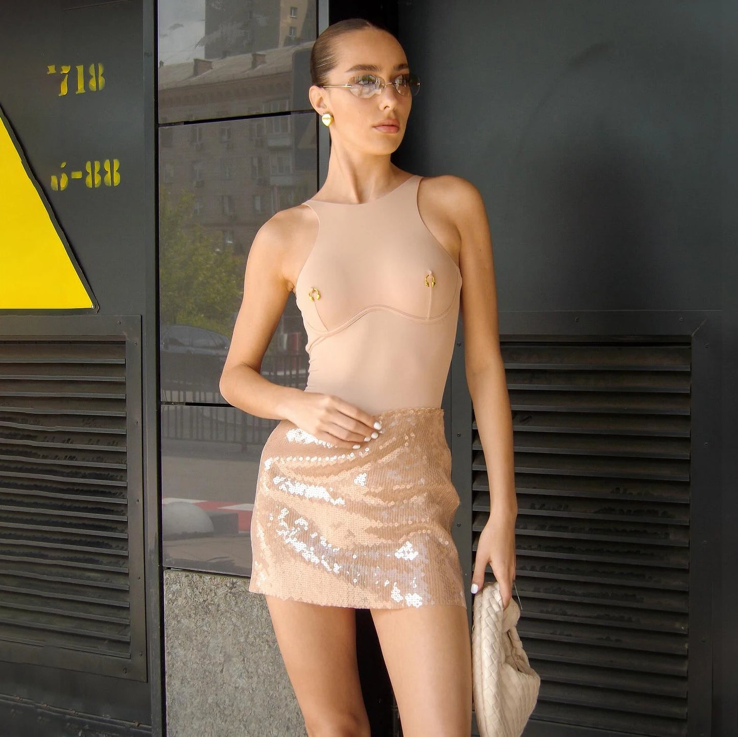 Women's 2-Piece Bodysuit & Sequin Skirt Set