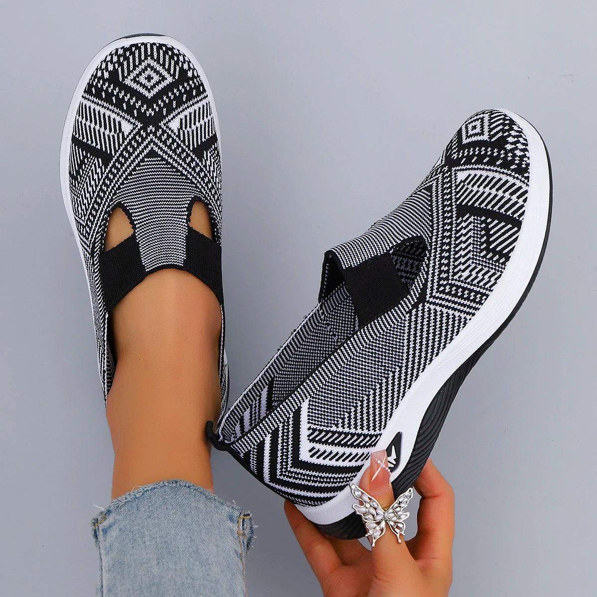 Women's Slip-On Knit Sneakers – Breathable Mesh Flat Shoes