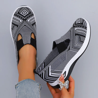 Women's Slip-On Knit Sneakers – Breathable Mesh Flat Shoes