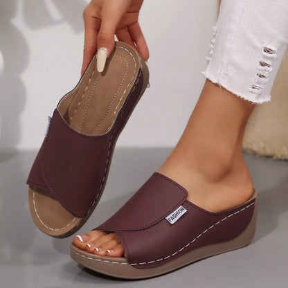 Women's Peep Toe Platform Wedge Slippers – Cushioned Summer Slides