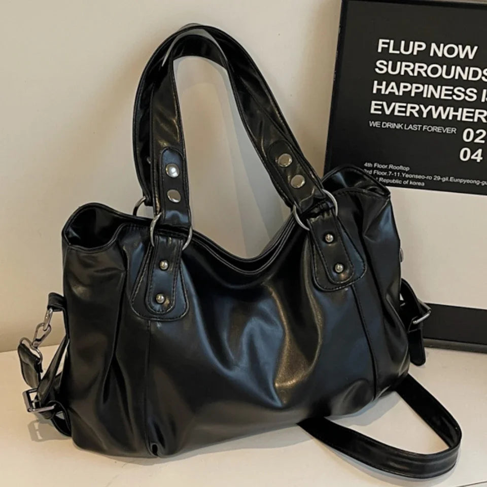 Retro Leather Shoulder Bag – Large Capacity Women's Crossbody Tote