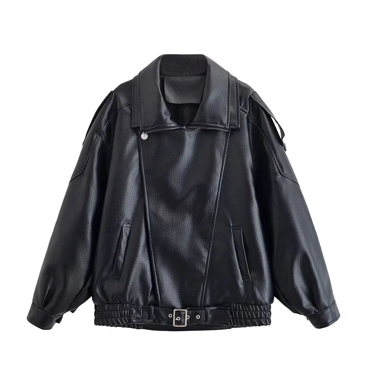 Women's Oversized Faux Leather Moto Jacket