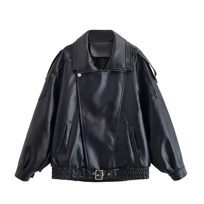 Women's Oversized Faux Leather Moto Jacket
