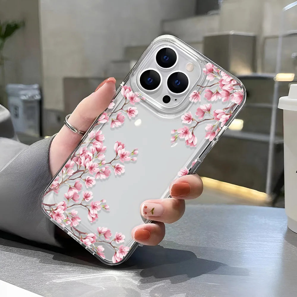 Girls Flower Clear Phone Case Iphone 16 15 14 13 12 11 Pro Max Plus Bumper Shockproof Hard Cover
