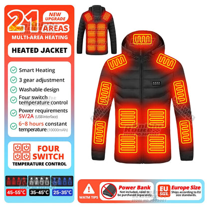 USB Electric Heated Jacket – 21 Heating Zones, 3-Gear Temperature Control