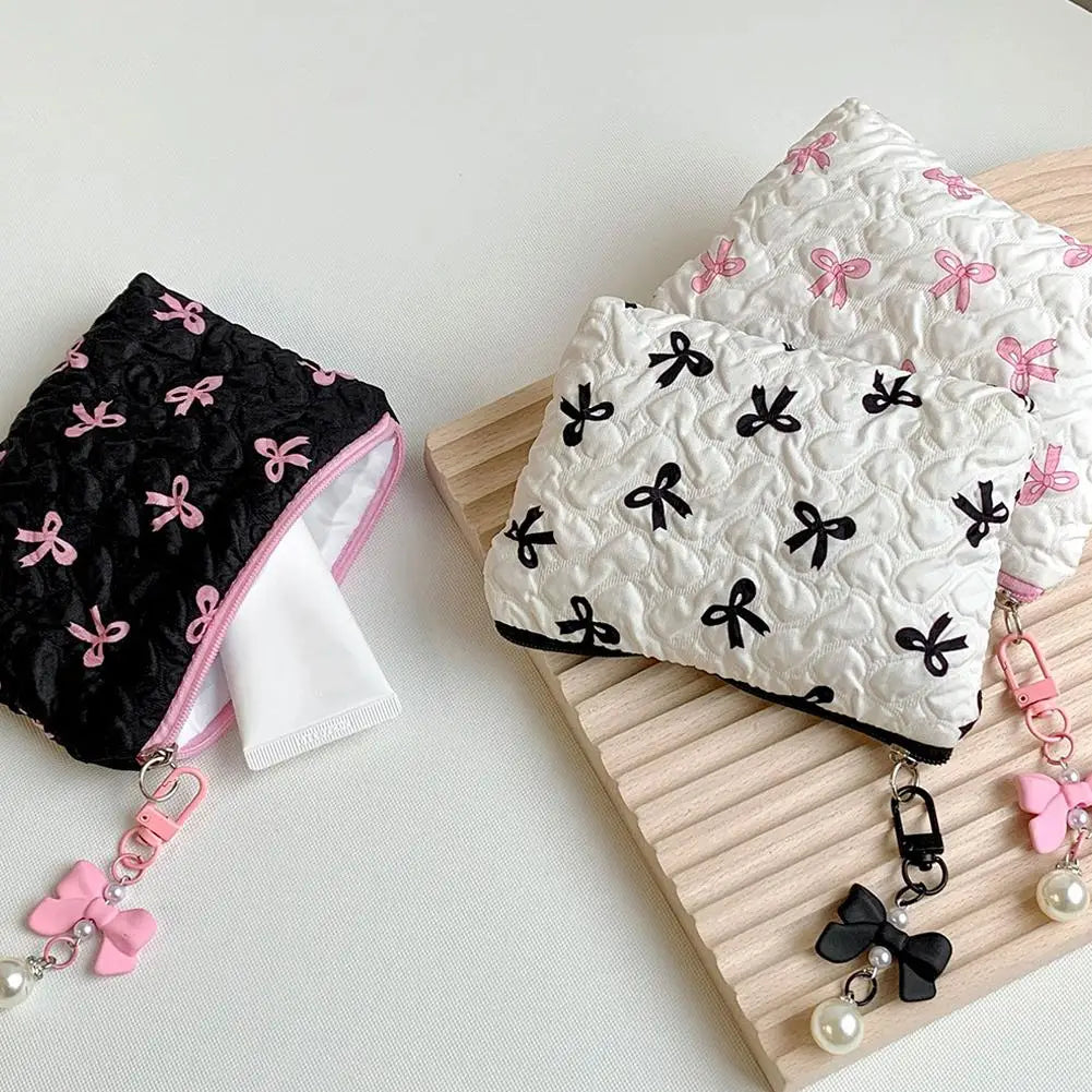 Makeup Bag with Bow Print – Cute Quilted Cosmetic Pouch