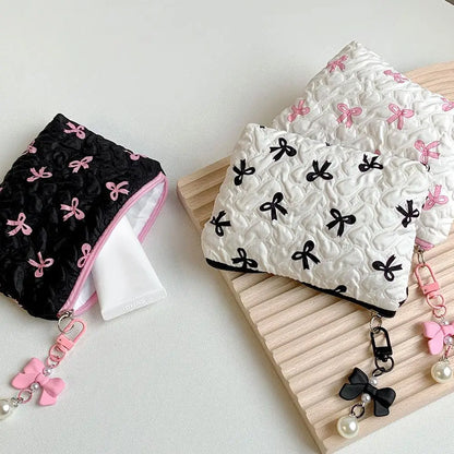 Makeup Bag with Bow Print – Cute Quilted Cosmetic Pouch