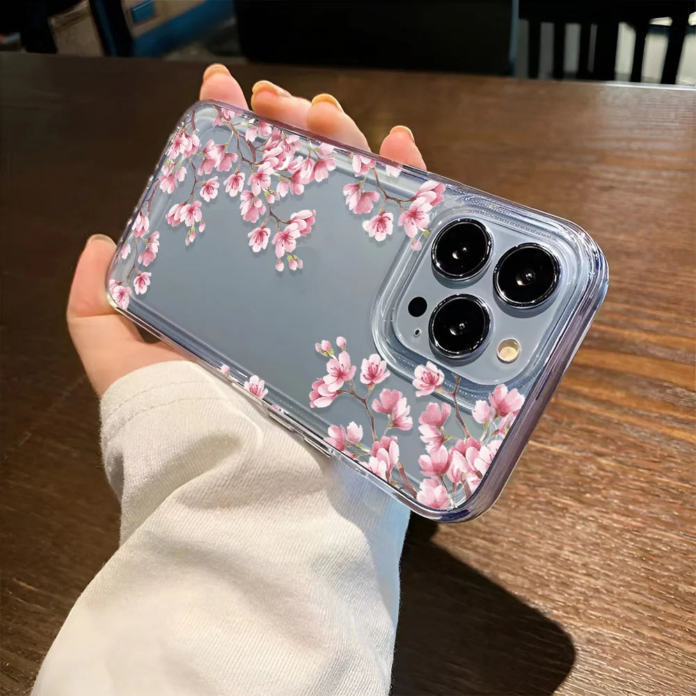 Girls Flower Clear Phone Case Iphone 16 15 14 13 12 11 Pro Max Plus Bumper Shockproof Hard Cover