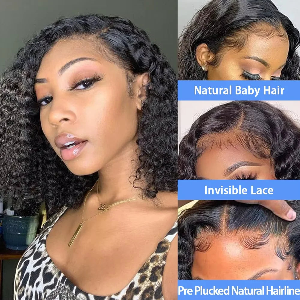 250 Density Short Bob 13x4 Hd Lace Front Human Hair Wigs Women Deep Wave Indian Raw Curly Frontal