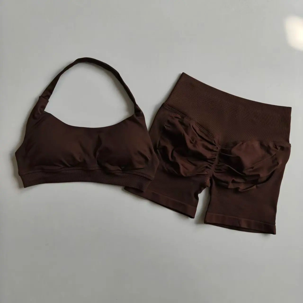 Women's Halter Neck Sports Bra & Scrunch Butt Shorts Set – 2-Piece Activewear