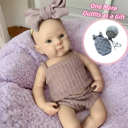 13-Inch Reborn Baby Girl Doll – Soft Silicone, Handmade with 2 Outfits
