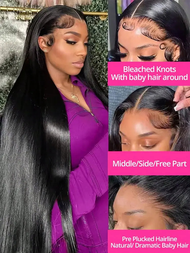 40 42 Inch 13x4 13x6 Hd Transparent Bone Straight Lace Front Wigs 250 Brazilian Human Hair 5x5