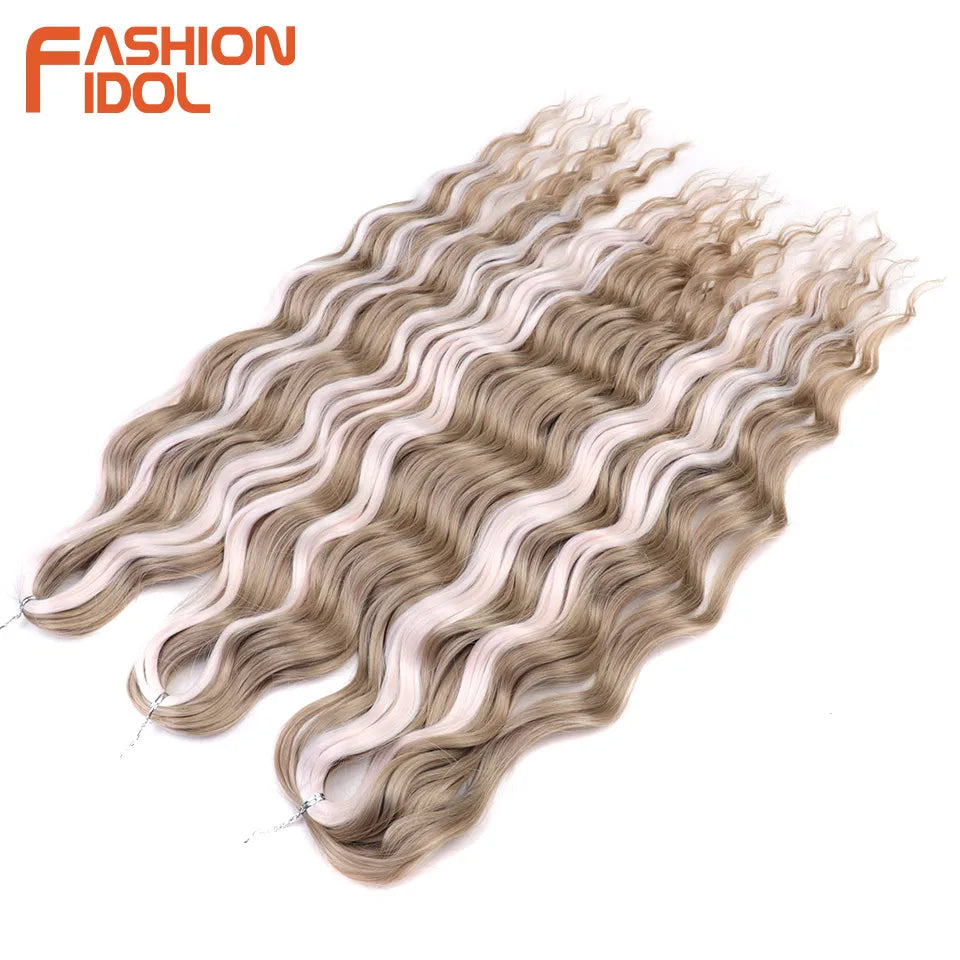 Anna 24 Inch Synthetic Hair Water Wave Braiding Extensions Ombre Blonde Deep Afro Curl Twist Crochet