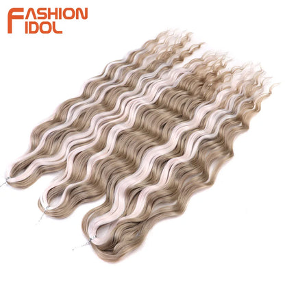 Anna 24 Inch Synthetic Hair Water Wave Braiding Extensions Ombre Blonde Deep Afro Curl Twist Crochet