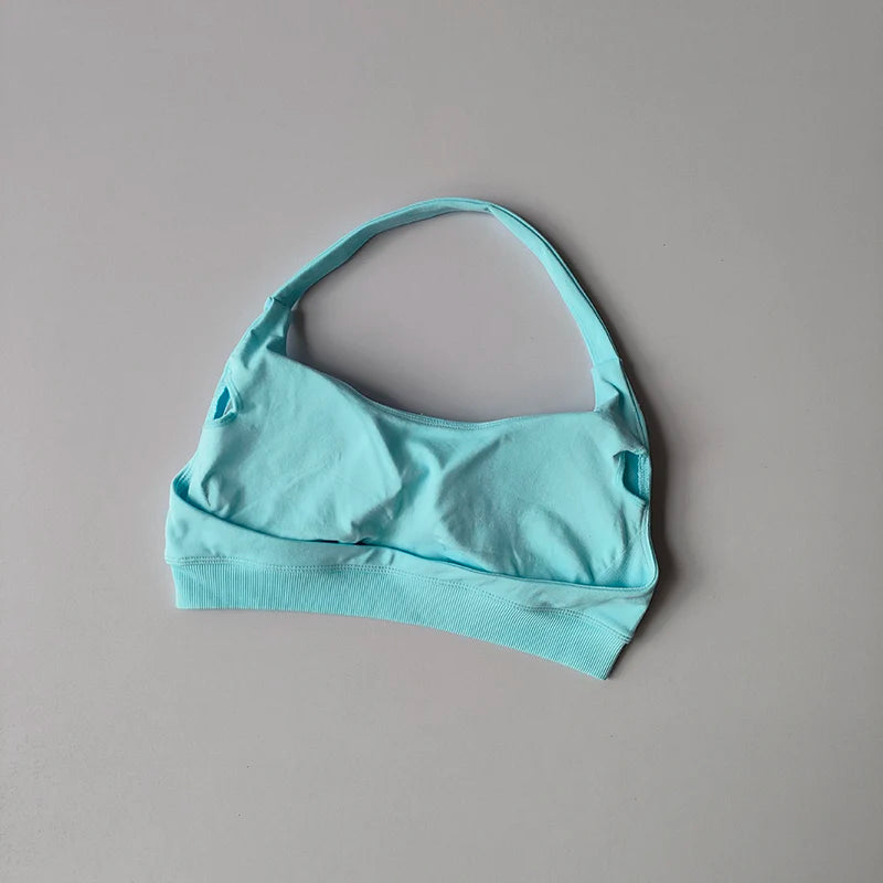 Seamless Padded Sports Bra – Backless Halter Crop Top for Women