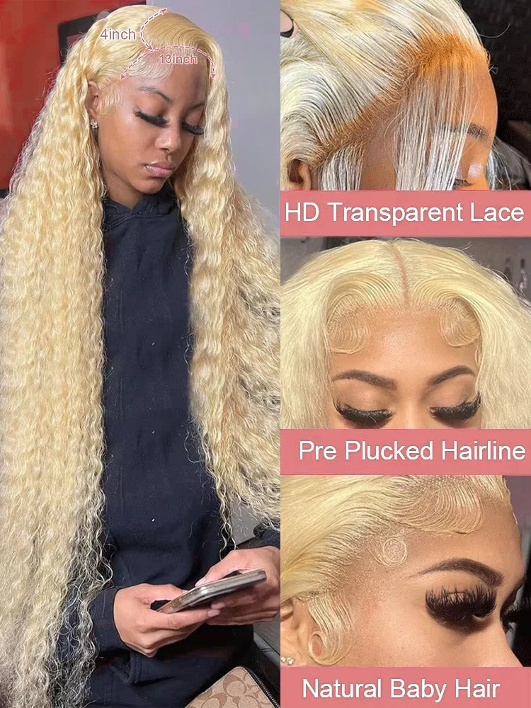 613 Blonde Lace Front Wig – Curly Human Hair, HD Lace